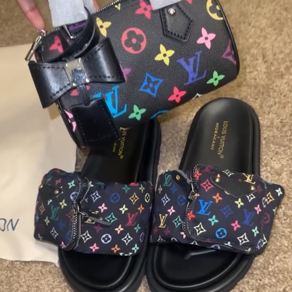 Shoes - Louis Vuitton Multicolor Slides and Bag Set